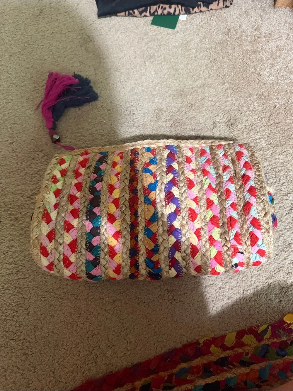 Colorful Braided Straw Clutch with Tassel